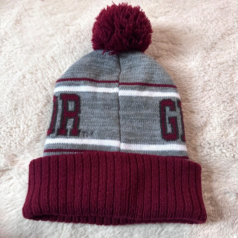 Harry Potter Gryffindor Beanie Hat Burgundy Grey Knit Pom Hogwarts Wizard Adult - Picture 5 of 5